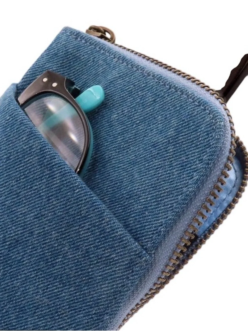 New in box: Denim Blue Double Sleeve Case with Zipper. Holds 2 Pair of Glasses😎